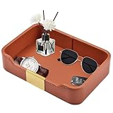 Lujosa Bandeja de Piel para Escritorio,Plateau de Rangement Cuir,Organizador Decorativo,Bandeja,para Joyas,Relojes,cosméticos,Llaves,teléfono,Cartera,Naranja