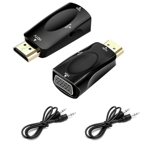 HENGBIRD HDMI auf VGA Adapter 2 St&uuml;ck mit Audio Kabel f&uuml;r PC, Laptop, Monitor, Projektor Full HD 1080P HDMI auf VGA Adapter mit 3.5mm Klinke Tragbar f&uuml;r B&uuml;ro, Schule und Zuhause