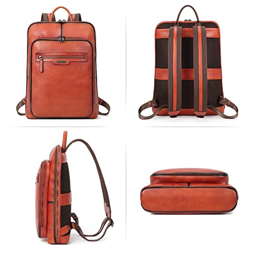 Image of CLUCI Leather Backpack for Women 15.6 Inch Laptop Backpack Vegetable Tanned Full Grain Backpack Purse for Women Work Daypack