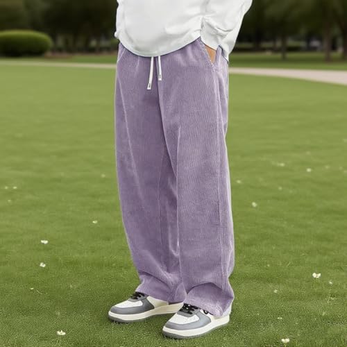 Pacificozy Men's Corduroy Pants, Mens Straight Leg Pants Long Solid Elastic Waist Loose Fit Pants with Pockets3
