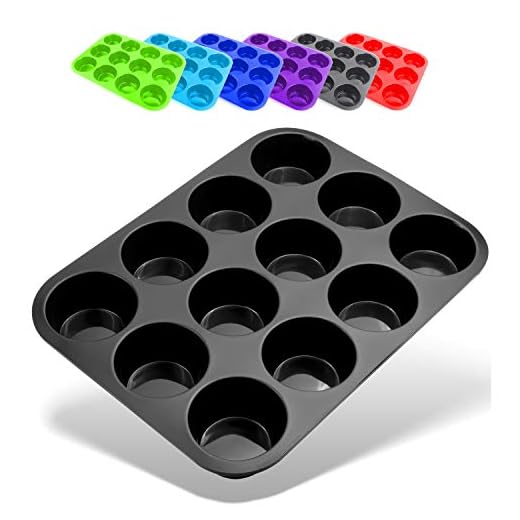 Belmalia Molde para Magdalenas, Silicona, 33 x 25 x 3 cm, 12 Panecillos, Recubrimiento Antiadherente, Cupcake Brownie Budín Latta de Mollete Muffin Bandeja para Hornear Panecillos Negro
