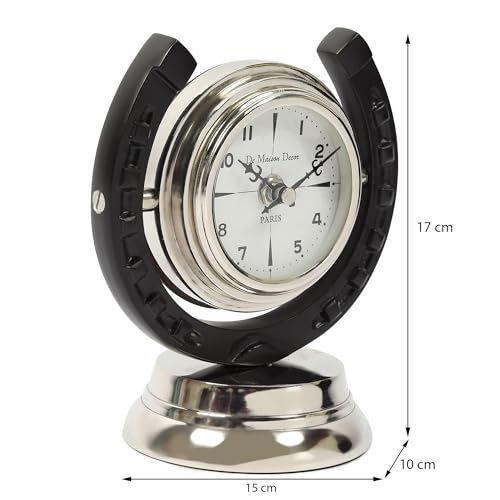 Image of Decor de Maison Brings Handcrafted Equestrian Table Clock for KidsRoom, Living & Bed Room, Study Table, Office|Classic Non-Ticking Tabletop Battery Operated Analog Desk Clock in Silver (15x10x17cm)