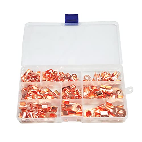 100pcs Open Barrel Wire Crimp Copper Ring Terminal Lugs Assortment Set Kit OT 5A to 100A