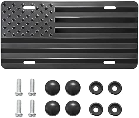 RED WOLF Car License Plate Bracket Frame American Flag Decorative Aluminum 3D Metal Embossed USA Flag Patriotic License Plate Cover Holder 6 x 12 Inch, Heavy Duty Black w/Installation Accessories