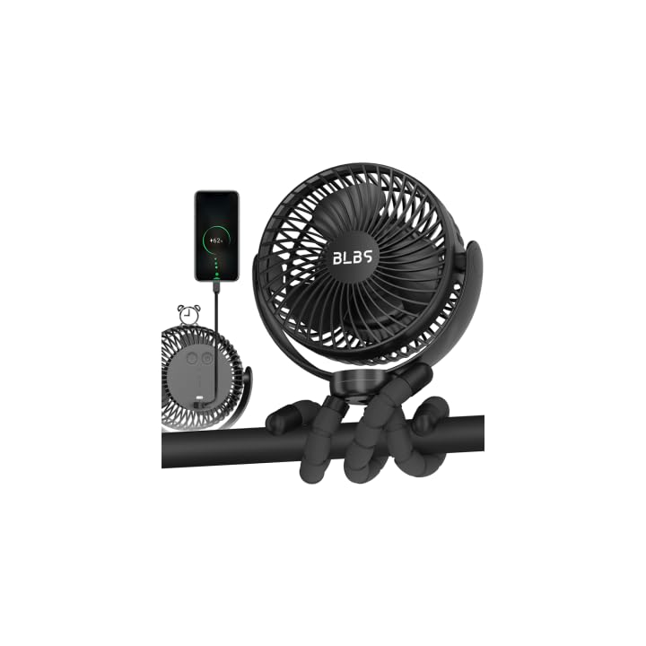 Stroller Fan - 65Hrs 12600mAh Rechargeable, Timing Car Seat, Portable Clip On Battery Operated for Baby, Peloton, Treadmill, Golf Cart, Beach, Bed, Dog