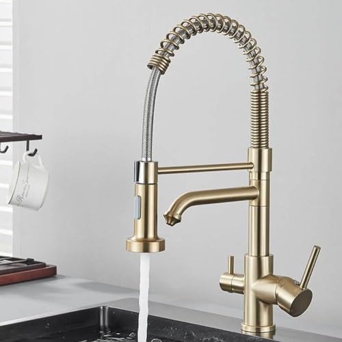 Mitigeur d'évier eau pure or brossé anti-odeur et calcaire