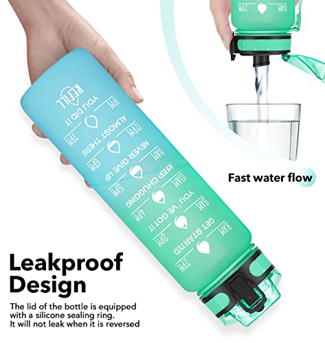 Image of 32 OZ Motivational Fitness Sports Water Bottle with Straw & Time Maker, BPA-free, Tritan Plastic, Leak-proof Ensure you Stay Hydrated Throughout The Day for Gym, Outdoor Sports (Omber: Sky)