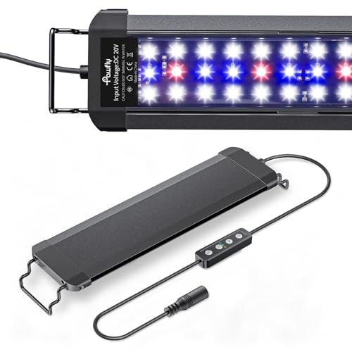Pawfly Luce da acquario per vasche da 30 a 45 cm, 11 W lampada per acquario, spettro completo, lampada LED estensibile con timer, modalità giorno/notte e luminosità regolabile per acqua dolce