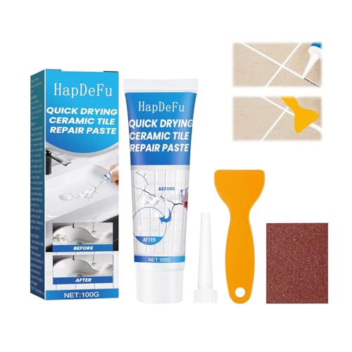 HapDeFu Fliesenreparaturpaste, Keramik Reparaturset, Reparaturmittel für keramische Fliesen, Weiß, Wasserfest, Harz, 100ml
