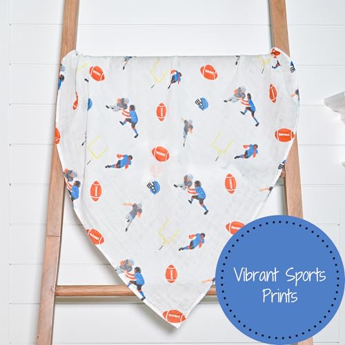 Image of LollyBanks Swaddle Blanket 100% Muslin Cotton, 47 x 47 inches Soft Breathable Muslin Baby Swaddles for Boys, Baby Essentials, Registry and Gift (Football Print), Touchdown