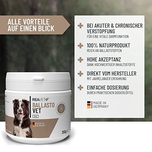ReaVET BallastoVET für Hunde 250g – schnelle Unterstützung bei Verstopfungen beim Hund, bei akuten & chronischen Verstopfungen & festem KOT, Verdauungshilfe für Hunde, schnelle Hilfe bei Darmträgheit