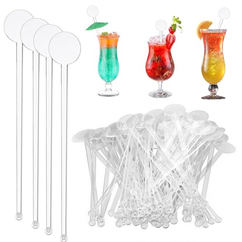 kinoco Cocktail Riutilizzabili Bastoncini Mixer per Cocktail, 80 Pezzi, 18 cm, Plastica Trasparente