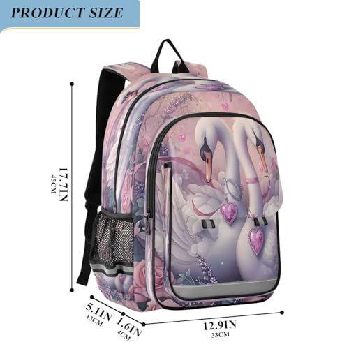 Kids Backpacks School Daypack College Bag Bookbag for Boys Girls Pink Swans Rose2