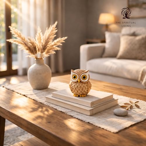 Image of The Spiritual Living Resin Owl Statue for Good Luck | 4 Inch | Showpiece | Vastu Feng Shui | उल्लू | Evil Eye Showpiece for Table | Home Decor | Ullu Ki Murti | Figurine | Artifact | (Beige)