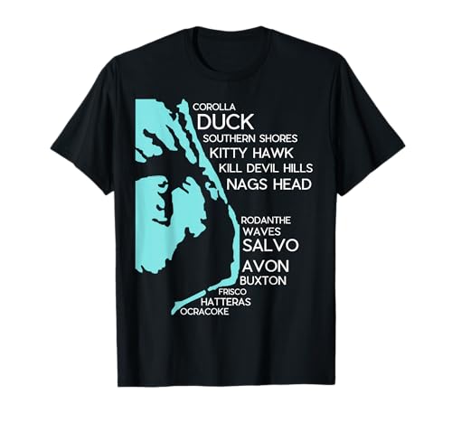 Outer Banks North Carolina T Shirt Map OBX NC Souvenir T-Shirt