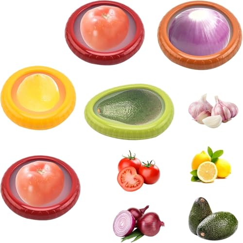 Qivine Lot de 5 Conteneurs de Stockage de Fruits, Réutilisable Boîte À Fruits, Boîte Conservation pour Frigo Cuisine, Organisateur en Forme de Fruits pour Avocat, Oignon et Citron