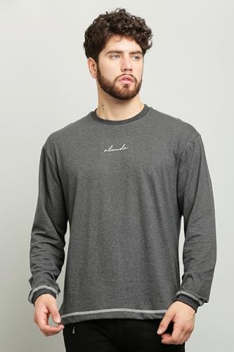 Image of ALMUDA Full Sleeve Round Neck Pure Cotton Printed Graphic Plain Solid Branded Longsleeve Fullhand T-Shirts for Men Stylish