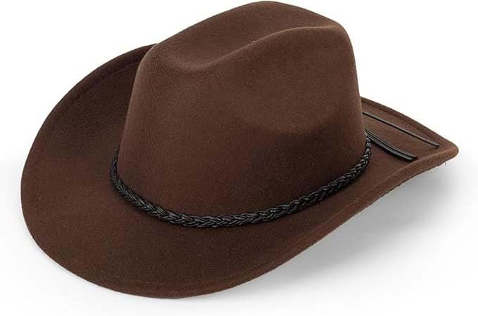 Image of Classic-Western-Cowboy-Hat Upturn-Brim Felt-Cowgirl-Hat Rodeo-Hats with Belt for Women Men (Fit for 22.4-23.2 inch)