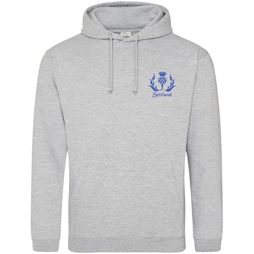 Purple Print House Embroidered Scotland Thistle Hoodie Men Scotland St Andrews Rugby Country Him Her Hooded Top, XL, Ash Grey