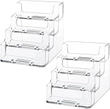 FONWUJIOT Soporte para tarjetas de visita, acrílico, 2 unidades, soporte para tarjetas de visita con 4 compartimentos, transparente, soporte para tarjetas de visita, soporte para escritorio