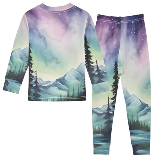 senya Pajama Set Snow Mountain Aurora Starry Sky 2 Piece Pjs Set Fit Basic Cotton Sleepwear for Daily-18M2