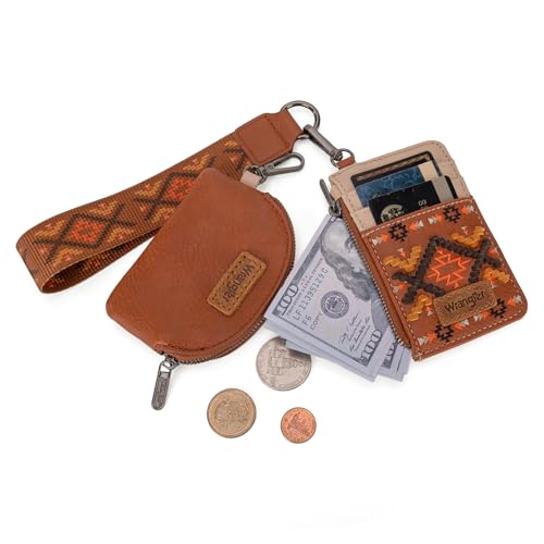 Image of Wrangler Western Keychain Wristlet Wallets for Women Retro Dual Pouch Wristlet Credit Card Holder Wallet with Zipper Pocket WG2214-W0051BR