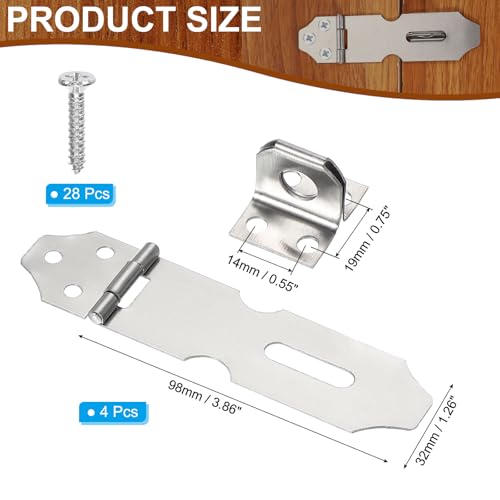 Image of PATIKIL Door Lock Hasp Latch 3.9 Inch, 4 Pcs Stainless Steel Safety Hasp Lock Clasp Hinge Packlock with Screws for Door Gate Cabinet Closets, Silver