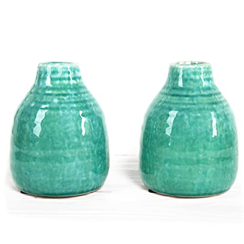 Logbuch-Verlag 2 pequeños jarrones de cerámica 11 x 9 cm – Mini jarrones decorativos jarrones de cerámica turquesa