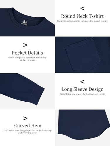 3 Pack Men's Long Sleeve Pure Cotton T-Shirt Crewneck Pocket Tee Longline Casual Lightweight Fall Basic Shirts4