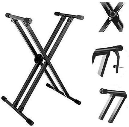 Kadence Keyboard Stand - Heavy-Duty Piano Stand (NK13-3kg Dual Braced) - Piano Keyboard Stand with Locking Straps - Keyboard Double X Stand - Keyboard Music Stand for Kids & Adults (Black)