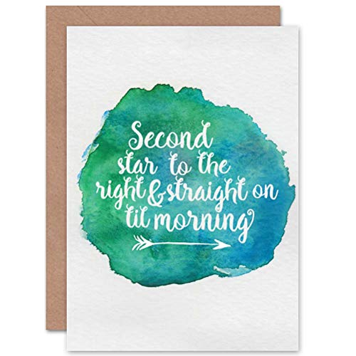Wee Blue Coo Quote Typography Peter Pan Star Watercolour Inspiration Cp Sealed Greeting Card Plus Envelope Blank inside Citation Typographie Étoile Aquarelle