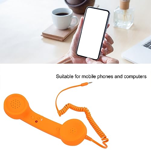 Ejoyous Kabelgebundene Telefonhörer, Drahtgebundene Handyhörer Fest verdrahtete Mobiltelefonhörer mit 3.5mm Klinkenstecker 9ft spiralförmigem Kabel, für Smartphones und Computer (ORANGE)