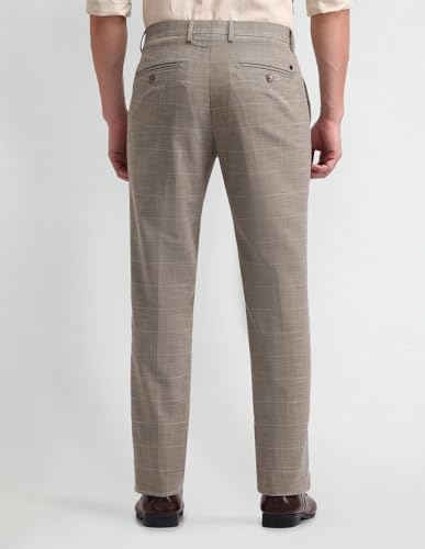 Image of Arrow Men Tapered fit Polyester CheckedMid-Rise waistTrousers
