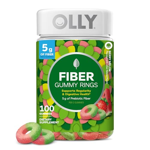 OLLY Fiber Gummy Rings 5g FOS Prebiotic Fiber Digestive Health Supplement * Strawberry Watermelon Flavored 50 Day Supply - 100 Count