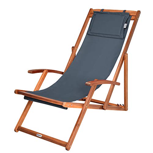 Casaria® Chaise Longue Pliante en Bois Anthracite Chaise de Plage 3 Positions Chilienne transat...