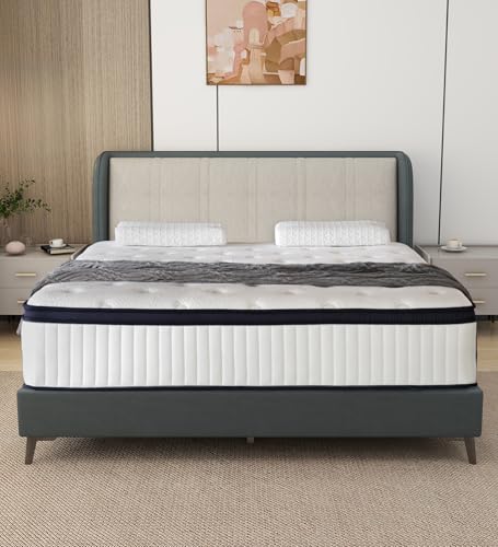 12 Inch Full Size Mattress, Memory Foam & Pocket Springs Hybrid Mattress in a Box, Soft Full Colchon, Fast Rebound & Pressure Relief, Black & White Medium Firm Colchon, Fast Rebound.