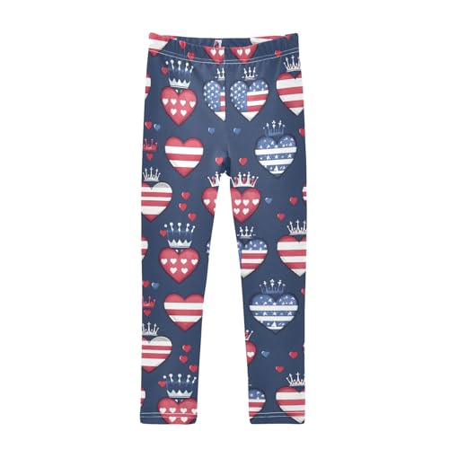 Hearts Crown USA Girls Leggings Athletic Pants Tights Stretch Bottom