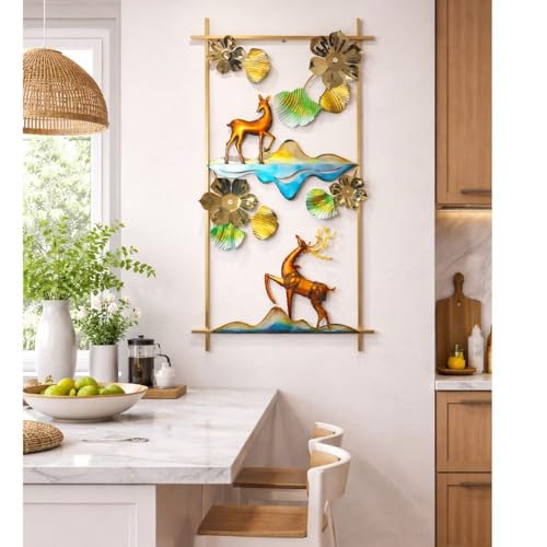 Framing Hub Metal Multicolor Big Deer Leaf Wall Art Decor Vertical Frame | Artistic Wall Hanging for Home Living Room Office (Size 26x48 Inch)