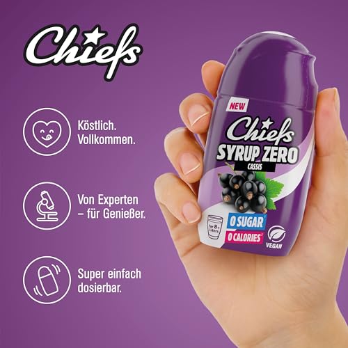 CHIEFS Syrup Zero, Schwarze Johannisbeere, 5 x 65 ml, für mehr als 40 l Fertiggetränk, Sirup zuckerfrei mit echten Fruchtextrakten, vegan, 0 Kalorien, made in Germany