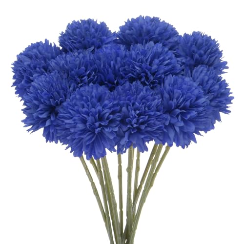 M METERXITY 12-Pack 11" Artificial Chrysanthemum Ball Flowers, Dark Blue