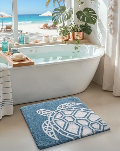 Tapis de salle de bain tortue de mer DEXI 78x78 cm bleu