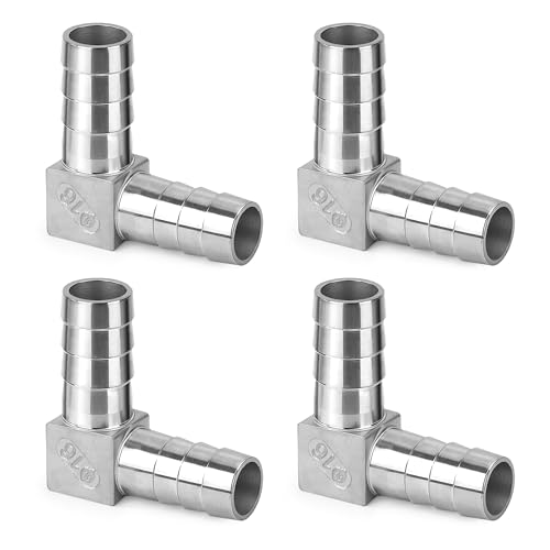 Conector de Manguera en Forma de L 2 Vías, 16mm Pieza en L Conectores de Púas de Acero Inoxidable 304 Boquilla Accesorios para Aire, Gas, Agua (4 Pieza)