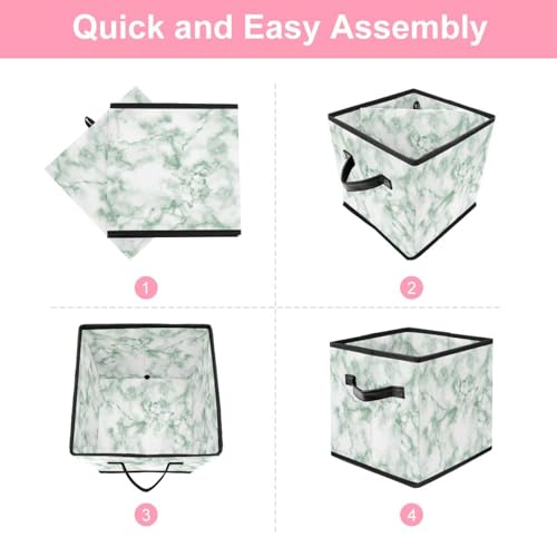 Cube de rangement pliable marbre vert avec poignées robustes - 6