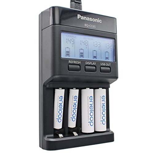Panasonic eneloop Cargador BQ de cc65 Incluye pantalla LCD, 4 eneloop AAA Micro y cajita AccuCell) Blue
