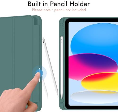 Image of Robustrion Case for iPad 11th Gen (A16) / 10th Generation Cover Case (2025 /2022), Smart Trifold Flip Stand Cover [Pencil Holder] for iPad 10th Gen /11th Generation [Auto Sleep Wake] - Dark Green
