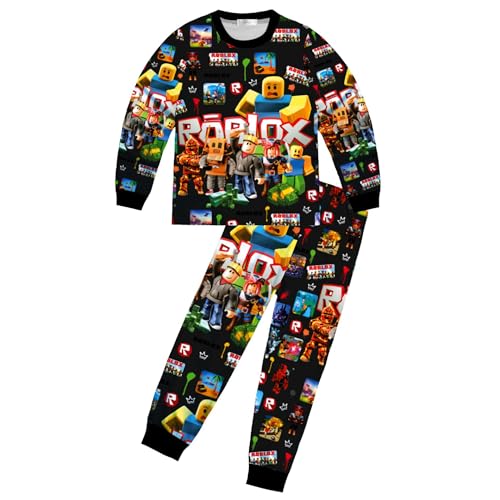 Image of SharkBebe Boys 2 Piece Outfit Clothes Set Shirt and Pants Set Long Sleeve Top and Trousers Home Clothes Playwear for Kids 6-13 Years (Black, 10-11 Years)