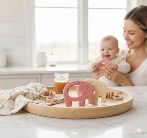 Image of Nubokind Silicone Baby Teether Ring Set | BIS Certified Multi-Textured Soft Chew Toy for Newborn | for 3, 6, 9, 12 Months + BPA Free Teether | Molar Relief Easy Grip | Safe Made in India | Pack of 2