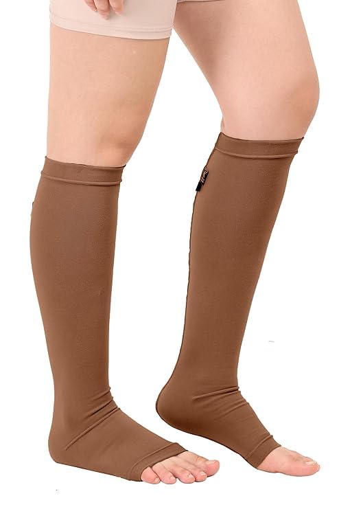 MEDISURE Below-Knee Compression Stockings for Varicose Veins, Medical Grade 2,23-32 mmHg Unisex, Open Toe Cotton Fabric Drak Brown-image-17