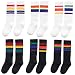 6 Pairs Unisex Cotton Knee High Calf Stripe Athletic Tube Socks for Baby, Girls, Boys & Toddler (L (6-9y))