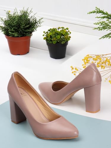 Image of Carlton London Women Stylish Slipon Pump Shoes with Block Heels, Pointed Toe for Party and Formal Occasions